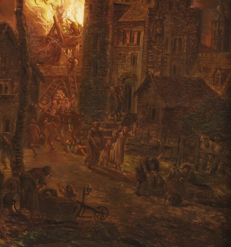  - Le château en feu et l’incendie au village – Attribué à Daniel van Heil (1604 – 1662)