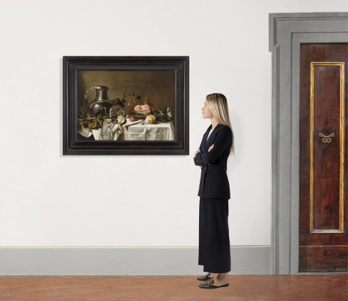 Nature morte au pichet, à la tazza, au jambon et à l’œillet. Atelier de Pieter Claesz - 