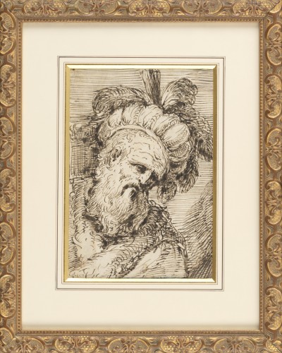 Vieil oriental au chapeau emplumé, le Mage Melchior – Attribué à Claude Vignon