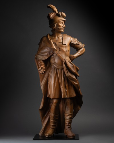 Saint Florian – Sculpture en pin cembro, travail alpin France ou Italie du 17e siècle - Sculpture Style Louis XIV