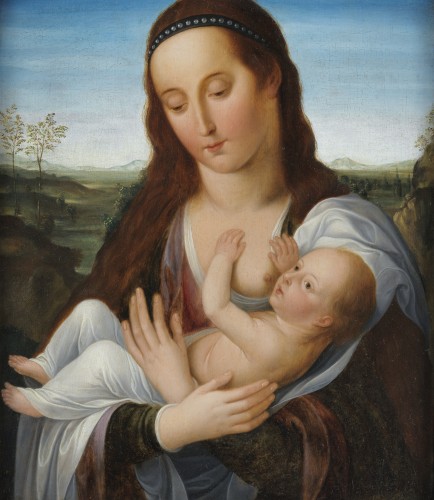 Mary Lactans, Bruges school circa 1600 - Paintings & Drawings Style 