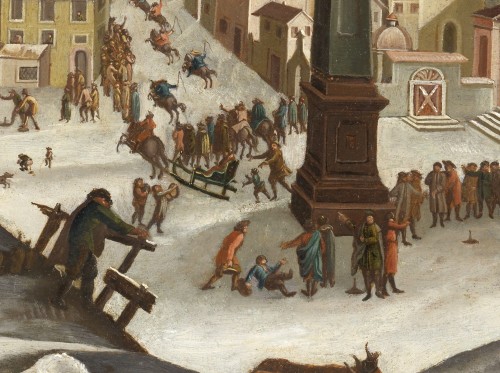 Vue fantaisiste de la Piazza del Popolo l’hiver – Ecole Flamande du XVIIe siècle - Galerie Thierry Matranga