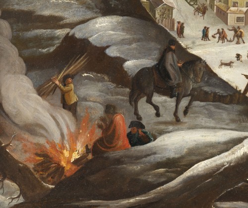 XVIIe siècle - Vue fantaisiste de la Piazza del Popolo l’hiver – Ecole Flamande du XVIIe siècle