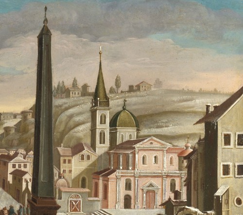 Vue fantaisiste de la Piazza del Popolo l’hiver – Ecole Flamande du XVIIe siècle - 