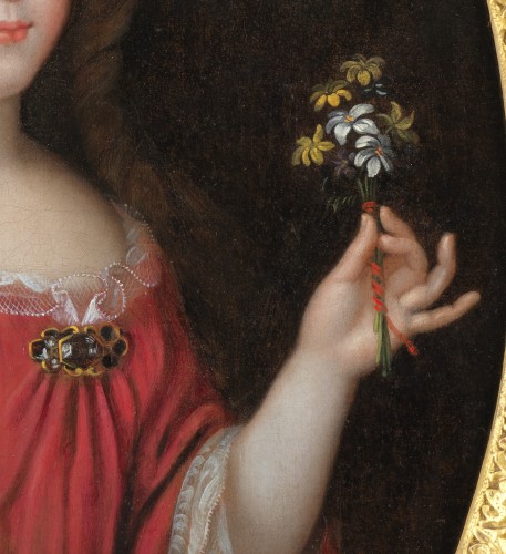 Tableaux et dessins Tableaux XVIIe siècle - Jeune princesse aux fleurs – Ecole française du 17e siècle