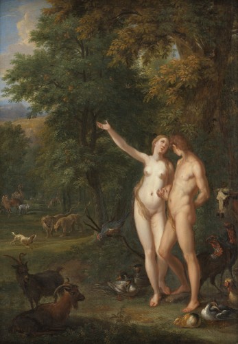 Adam et Eve dans les jardins d’Eden – École néerlandaise du XVIIe siècle, entourage d’Abraham Bloemaert. - Tableaux et dessins Style 