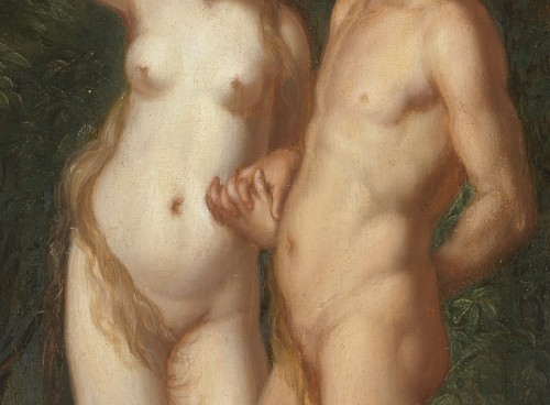 XVIIe siècle - Adam et Eve dans les jardins d’Eden – École néerlandaise du XVIIe siècle, entourage d’Abraham Bloemaert.