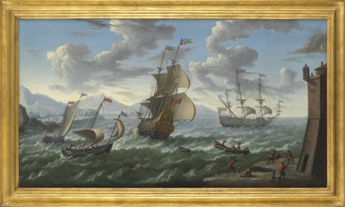 Navires dans une baie – École hollandaise de la fin du XVIIe siècle attribué à Abraham Storck (1644 – 1708)