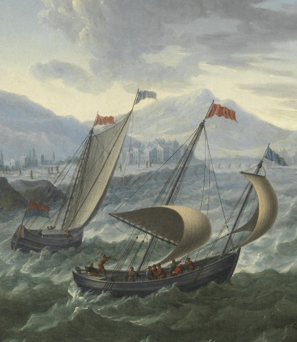 Navires dans une baie – École hollandaise de la fin du XVIIe siècle attribué à Abraham Storck (1644 – 1708) - Galerie Thierry Matranga