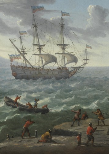 XVIIe siècle - Navires dans une baie – École hollandaise de la fin du XVIIe siècle attribué à Abraham Storck (1644 – 1708)