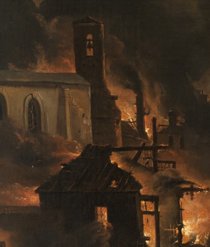 XVIIe siècle - Ville en feu ou parabole de l’Incendie de Rome – École flamande du XVIIe siècle, attribuée àDaniel van Heil (1604 – 1662)