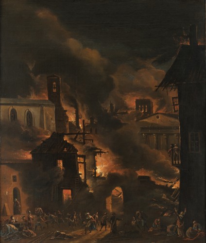  - Ville en feu ou parabole de l’Incendie de Rome – École flamande du XVIIe siècle, attribuée àDaniel van Heil (1604 – 1662)