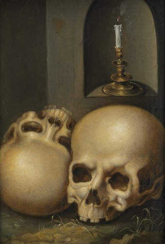 Vanité aux crânes et à la chandelle – Ecole flamande du XVIIe siècle - Tableaux et dessins Style 