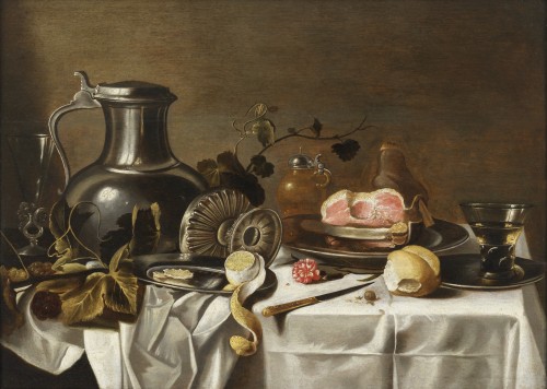Still Life with a Pitcher, a Silver Cup and Ham. Pieter Claesz's Workshop  - Paintings & Drawings Style 