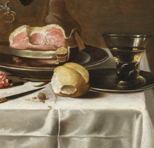 Paintings & Drawings  - Still Life with a Pitcher, a Silver Cup and Ham. Pieter Claesz's Workshop 
