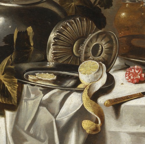 17th century - Still Life with a Pitcher, a Silver Cup and Ham. Pieter Claesz's Workshop 
