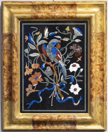 Les perroquets – Paire de tableaux en marqueterie de pierres dures - Objet de décoration Style 