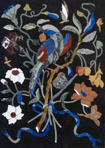 Les perroquets – Paire de tableaux en marqueterie de pierres dures - 