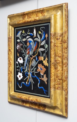  - Les perroquets – Paire de tableaux en marqueterie de pierres dures