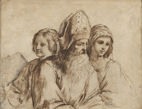Ecclésiastique et deux prêtresses - Ecole italienne du XVIIIe siècle, suiveur du Guerchin