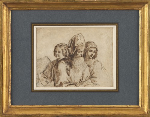 Ecclésiastique et deux prêtresses - Ecole italienne du XVIIIe siècle, suiveur du Guerchin - Tableaux et dessins Style 