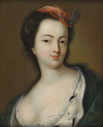 Jeune femme à la voilette rouge, entourage de Pietro Rotari (1707 – 1762) - Tableaux et dessins Style 