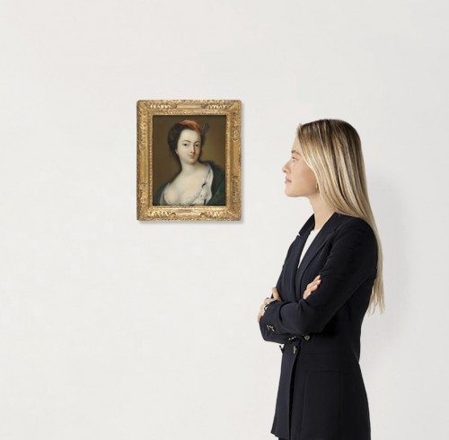 Tableaux et dessins Tableaux XVIIIe siècle - Jeune femme à la voilette rouge, entourage de Pietro Rotari (1707 – 1762)