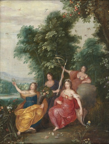 Allégorie des Quatre Eléments, École anversoise début du XVIIe siècle - Tableaux et dessins Style 