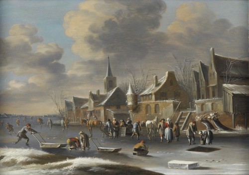 Les plaisirs de la glace – attribué à Klaes Molenaer (c. 1630 - 1676) - Tableaux et dessins Style 