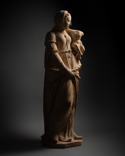 XVIe siècle et avant - Vierge à l’Enfant en terre cuite, atelier du Mans vers 1580
