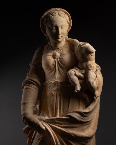 Antiquités - Vierge à l’Enfant en terre cuite, atelier du Mans vers 1580