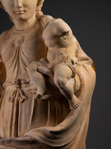 Antiquités - Vierge à l’Enfant en terre cuite, atelier du Mans vers 1580