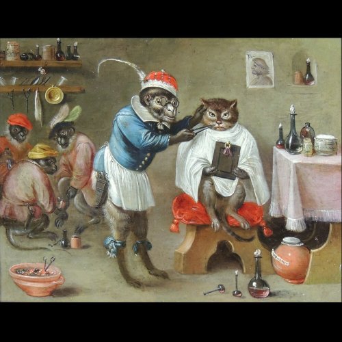 Flemish School XVIIth c - Ferdinand van Kessel - The barber monkey