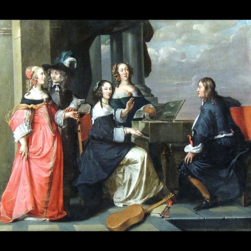 Concert baroque en plein air – École hollandaise XVIIe siècle - Atelier Jan Mytens - Tableaux et dessins Style 