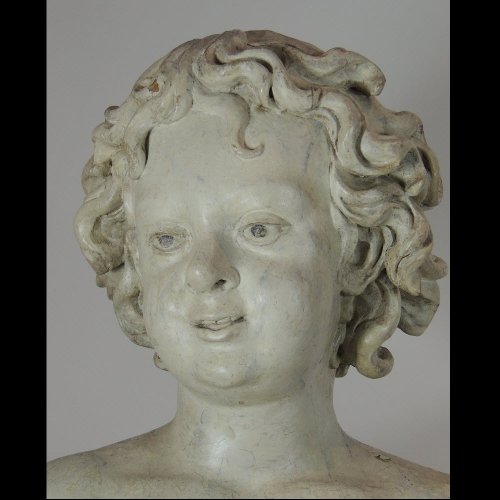 XVIIe siècle - Grand Putto en bois sculpté polychromé - Italie XVIIe siècle