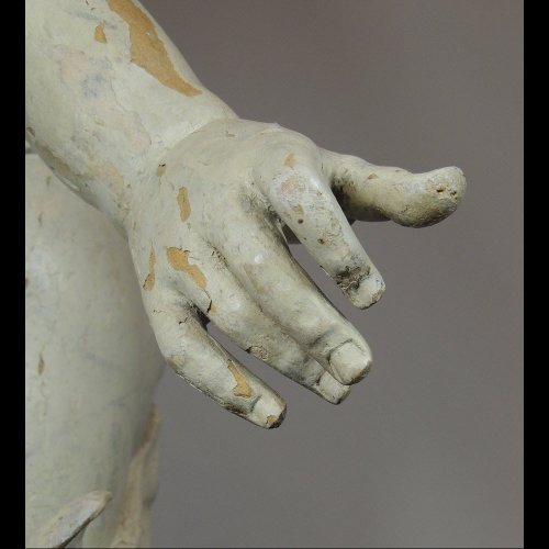  - Grand Putto en bois sculpté polychromé - Italie XVIIe siècle