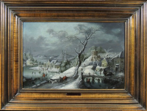 Paysage idyllique enneigé – Ecole de Pieter Brueghel le jeune 17e siècle - Tableaux et dessins Style 