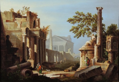 Caprice architectural à la colonne – Entourage de Marco Ricci (1676 – 1730)