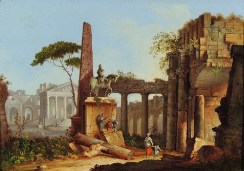 Caprice architectural à l’obélisque – Entourage de Marco Ricci (1676 – 1730)