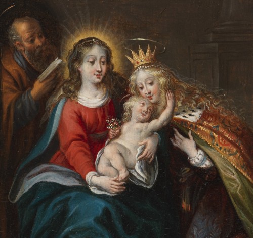 Tableaux et dessins Tableaux XVIIe siècle - Le mariage mystique de Sainte Catherine – Entourage de Daniel Seghers