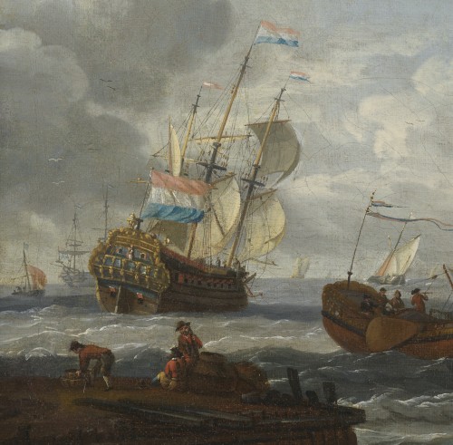 Estuaire hollandais – Attribué à Abraham Storck (1644 – 1708) - Tableaux et dessins Style 