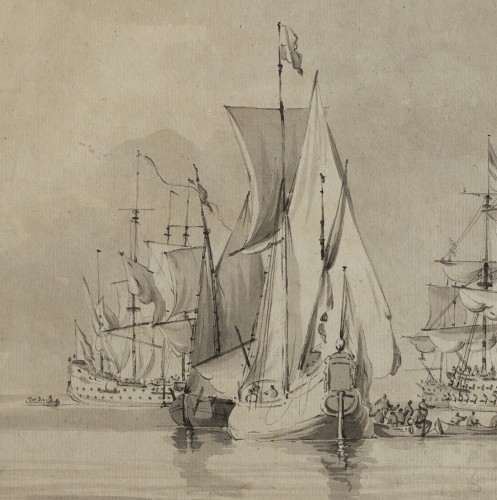 Armada sur mer calme - Willem Van de Velde II (1633 – 1707) - Tableaux et dessins Style 