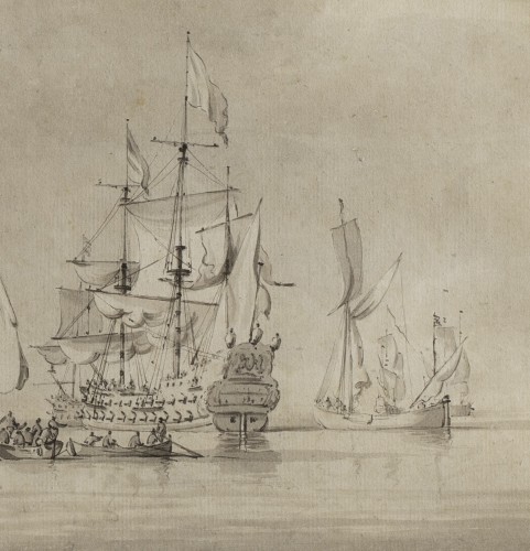Tableaux et dessins Tableaux XVIIe siècle - Armada sur mer calme - Willem Van de Velde II (1633 – 1707)
