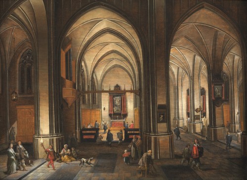 Intérieur d’église nocturne animé – Gerrit de Bucq (1576 – 1638)