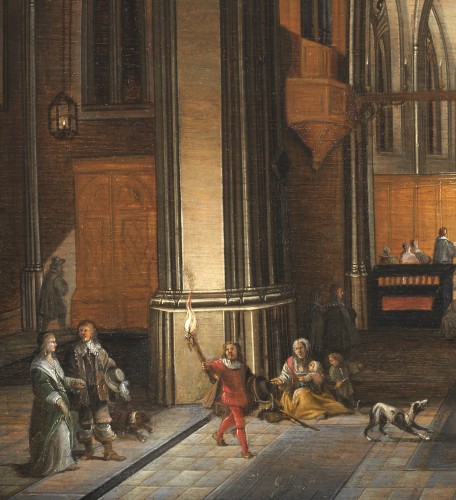 Intérieur d’église nocturne animé – Gerrit de Bucq (1576 – 1638) - Tableaux et dessins Style Louis XIII