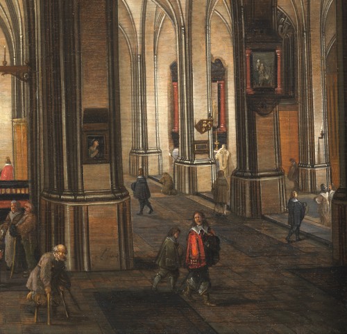 Intérieur d’église nocturne animé – Gerrit de Bucq (1576 – 1638) - Galerie Thierry Matranga