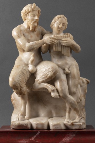 Sculpture Sculpture en Marbre - Pan et Daphnis - Groupe en albâtre du 16e siècle