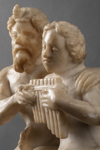 Pan et Daphnis - Groupe en albâtre du 16e siècle - Galerie Thierry Matranga