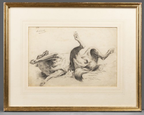 Dog rolling on its back - circle of Alexandre-François Desportes - 