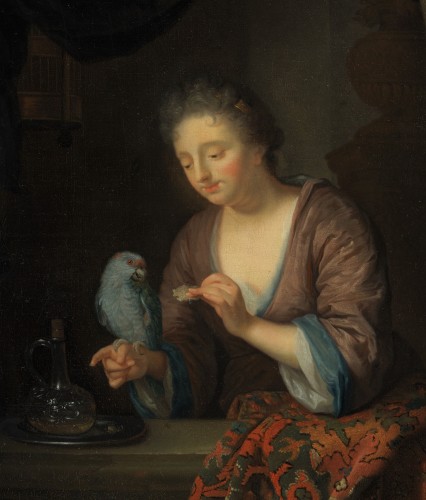 Paintings & Drawings  - Lady with a Parrot - Attributed to Godfried Schalcken (1643 - 1706)